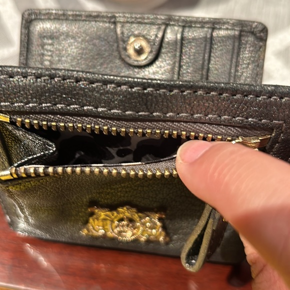 Juicy Couture Rustic Gold Studded Spiked Gray Metallic Bifold Wallet Y2K 4x3.5” - Picture 7 of 7